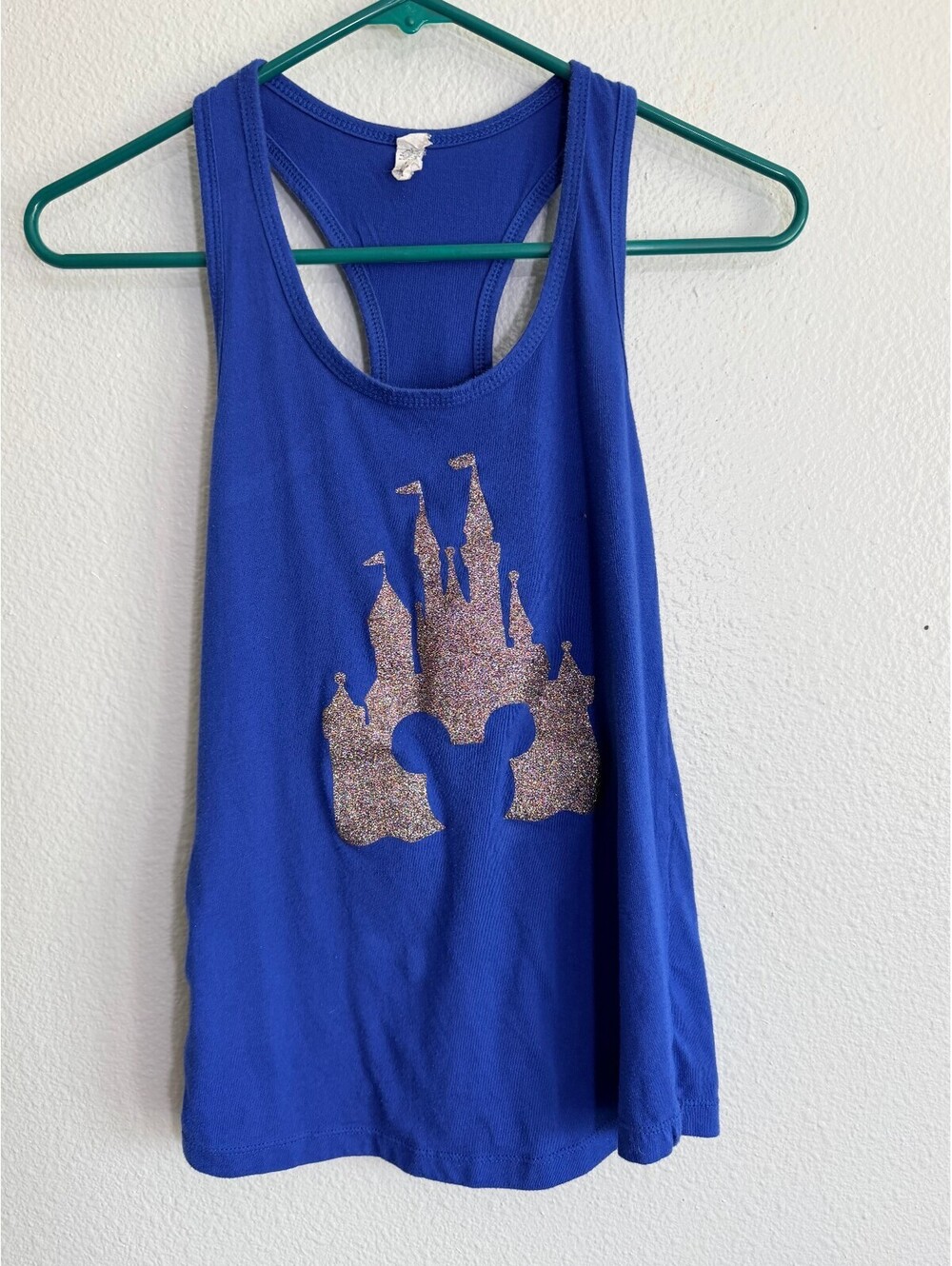 Disney Mickey Castle Glitter Racerback Tank Royal Blue Size S